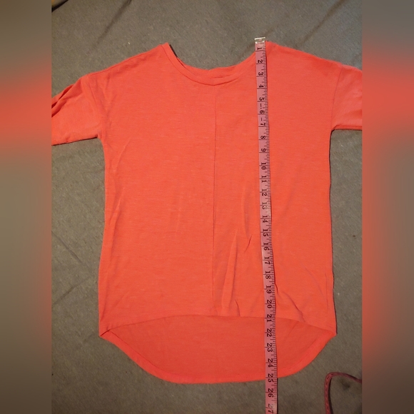 Old Navy * Neon Pinkish Orange Shirt * 3/4 Sleeve Top * Asymmetrical Shirt - Picture 7 of 9